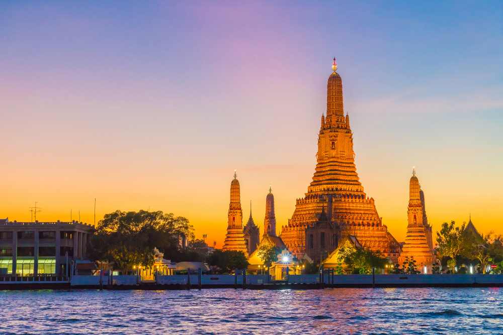 Wat Arun temple beautiful sunset view in Bangkok